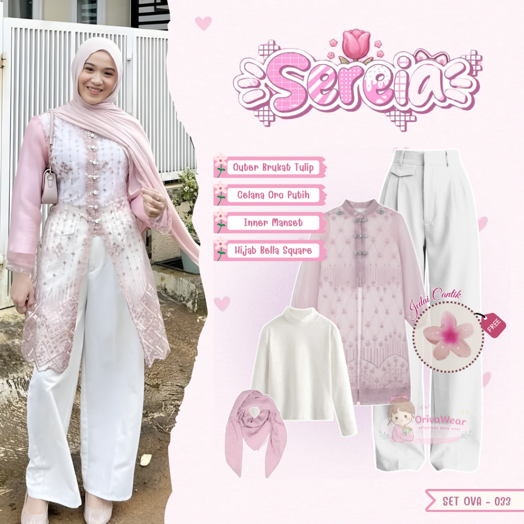 orivawear - 4 IN 1 Set Tulip One Set Brukat (Brukat Tulip + Celana Oro + Inner Manset + Hijab) Kebay