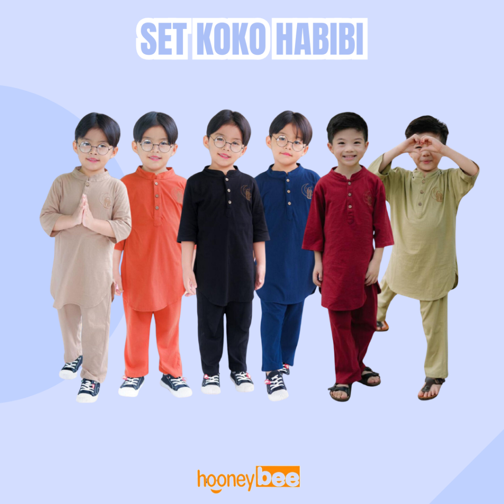 Setelan Koko Anak Habibi Junior Hooneybee Mix Warna Size 2-10 Tahun