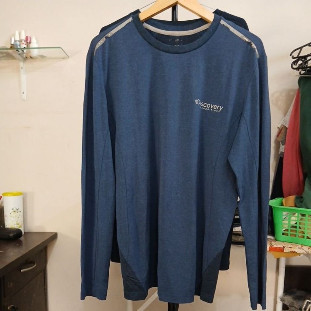 Kaos katun dry fit long sleeve lengan panjang warna navy pekat kerah kencang DISCOVERY second Origin
