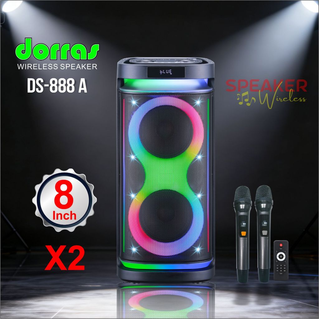 Speaker Nirkabel Dorras DS 888 Series Type A , Super Bass Free 2 Michrophone 8INCH X2