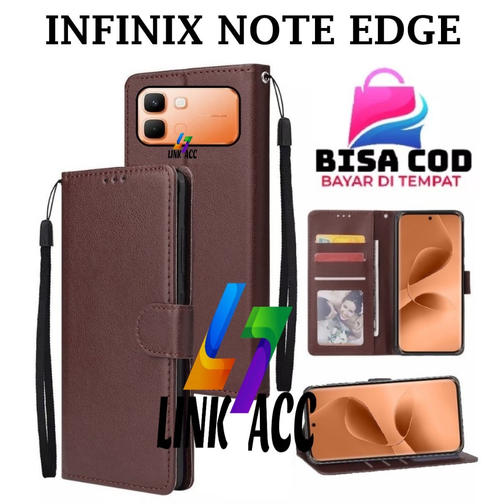 INFINIX NOTE EDGE FLIP LEATHER CASE PREMIUM - FLIP WALLET CASE KULIT UNTUK INFINIX NOTE EDGE - CASIN