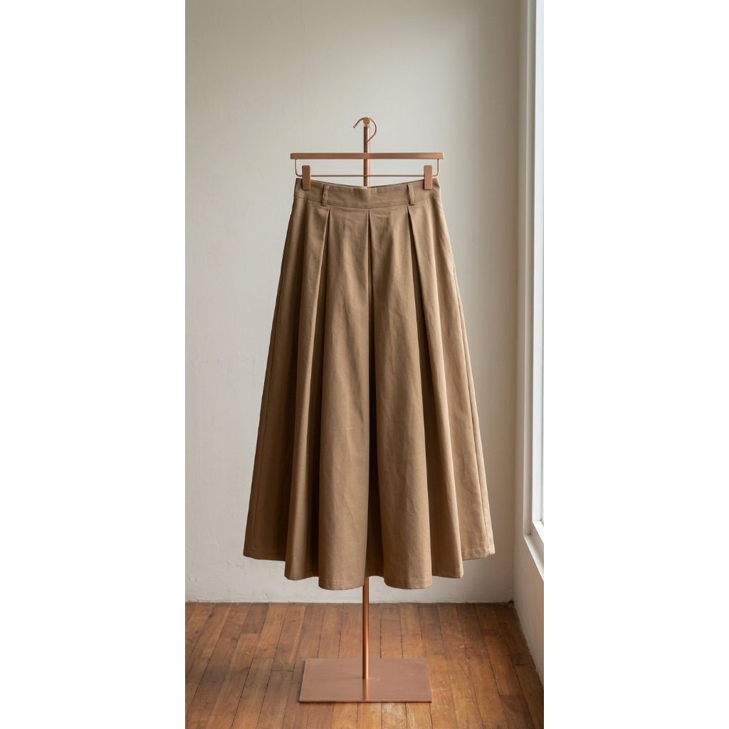 PRELOVED ROK MIDI KARET PANJANG / SANGUINE SKIRT / BAWAHAN WANITA/ MIDI SKIRT WARNA KHAKI