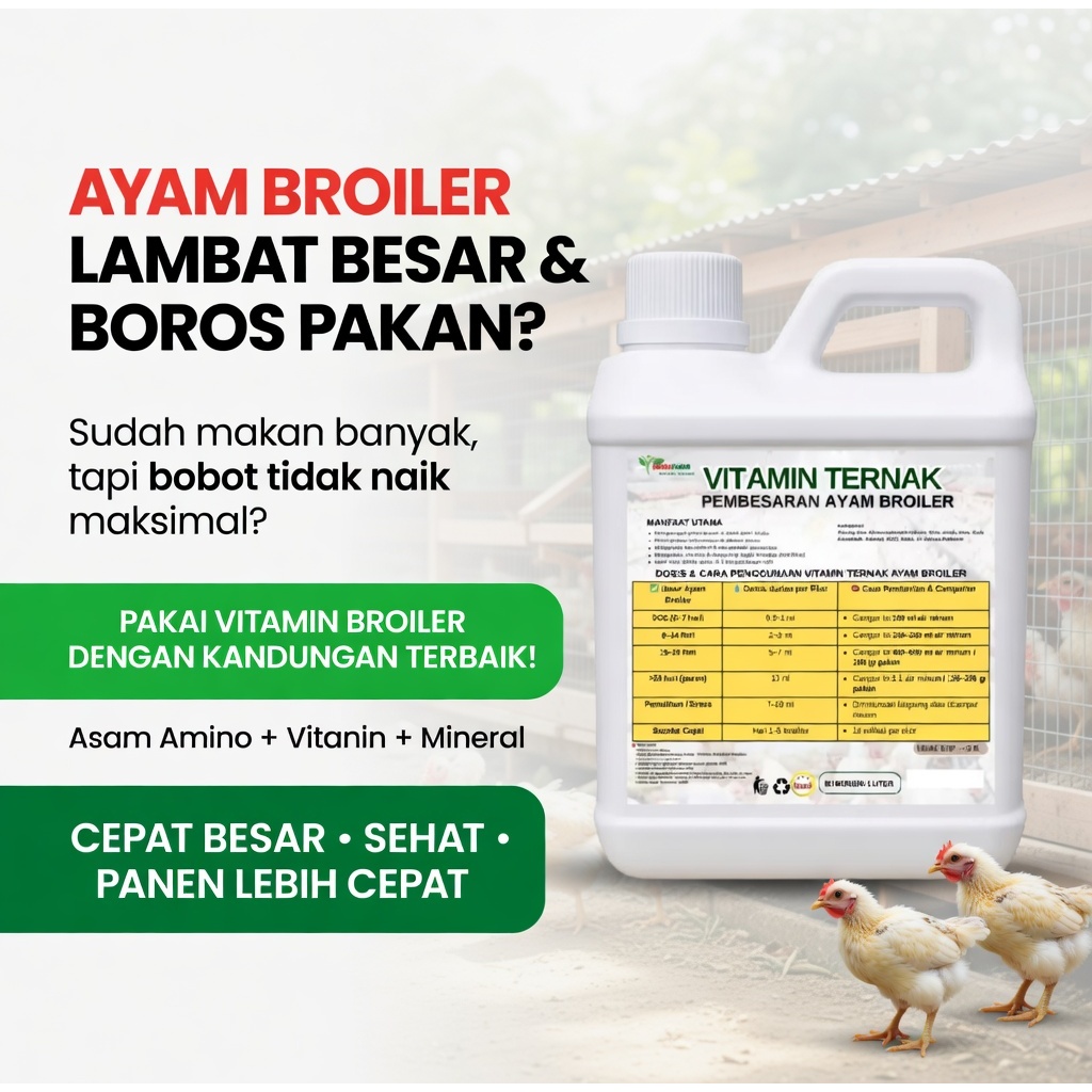 Vitamin Ayam Pedaging Cepat Gemuk Obat Penggemukan Ayam Broiler Nafsu Makan Tinggi Cepat Besar