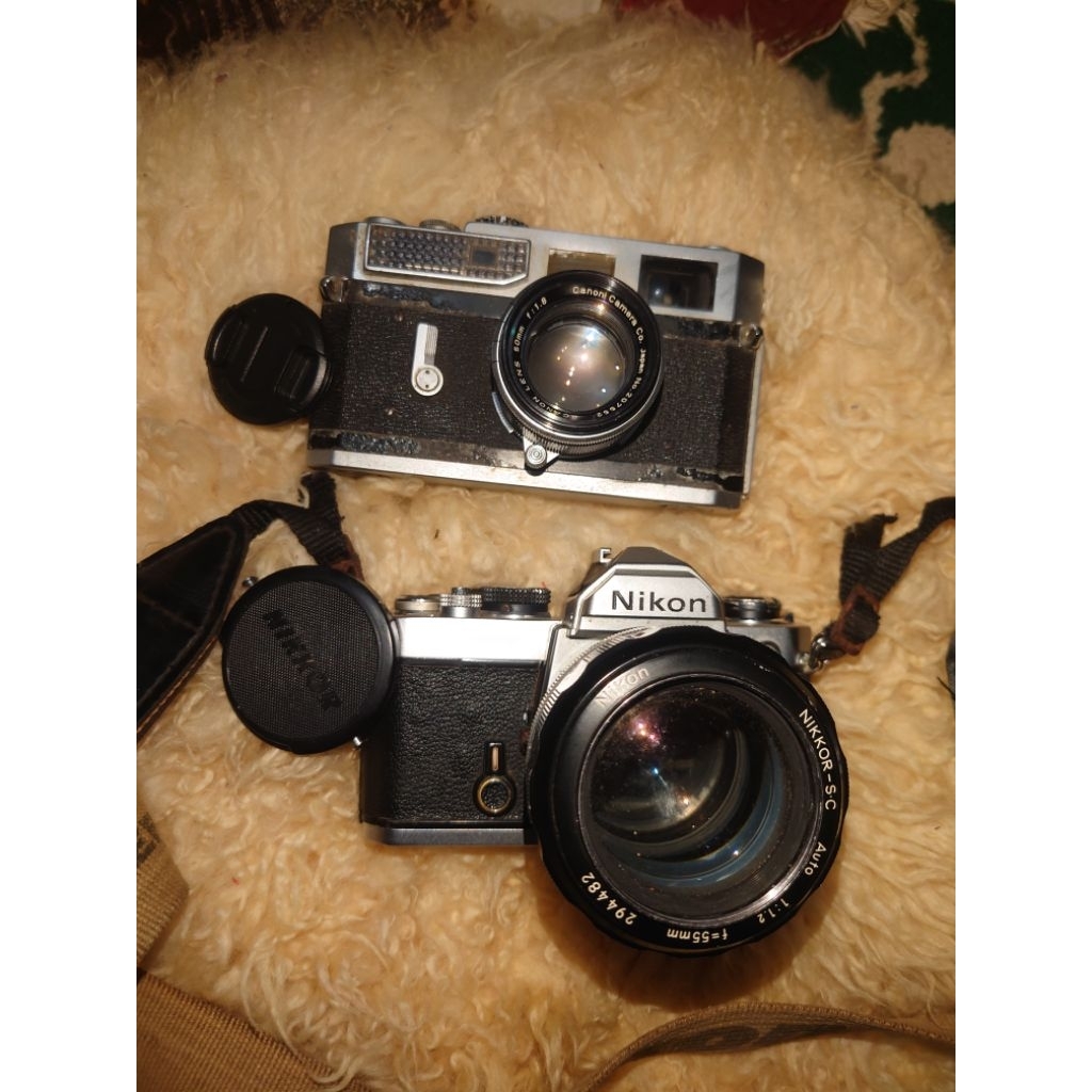 kamera analog Canon model 7 Canon 50mm F1.8 LTM dan Nikon FM 55mm f1.2