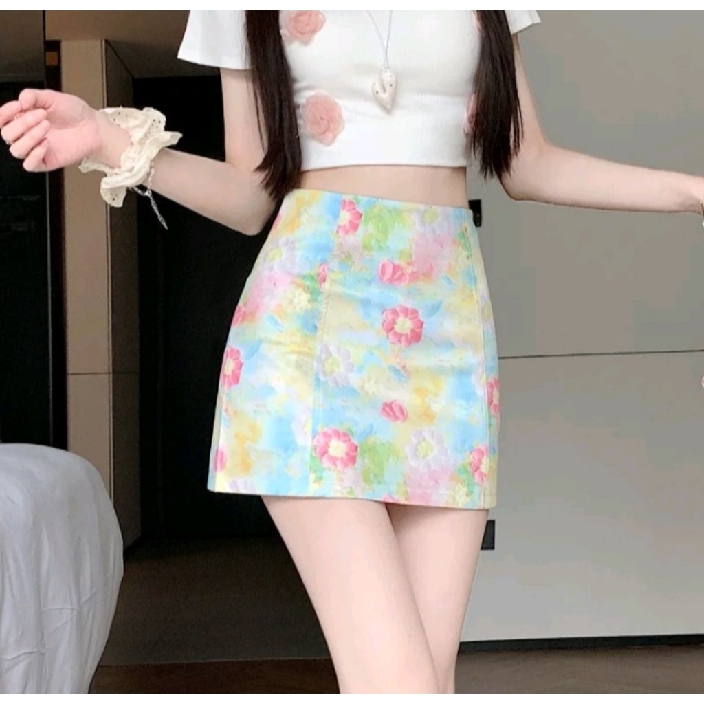 rok span mini bunga bunga motif korea