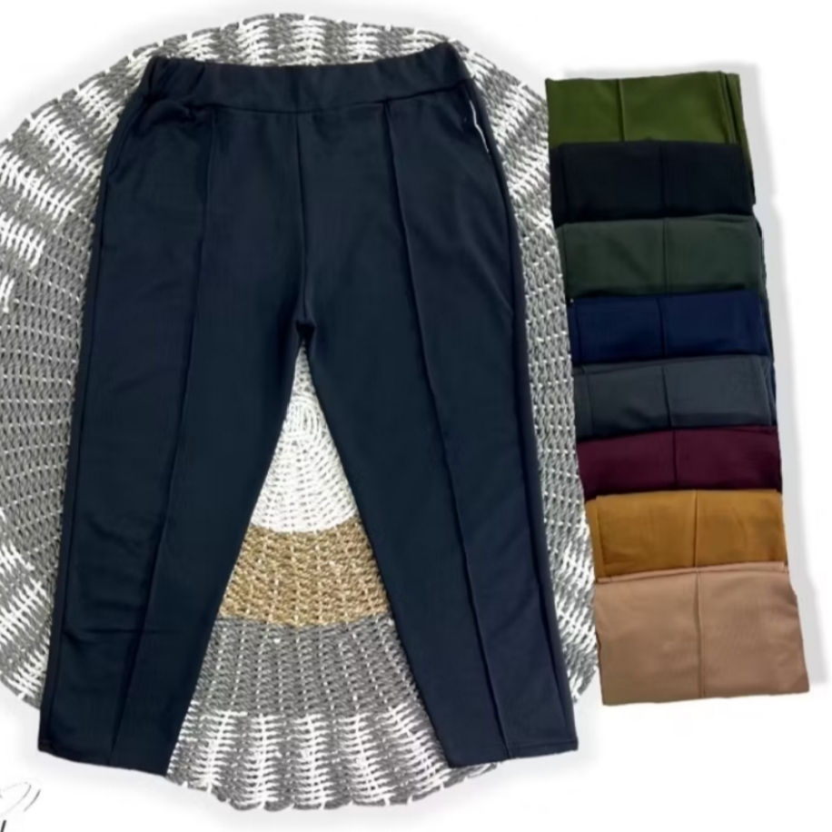 Celana Panjang Wanita Jumbo Big Size - Bahan Scuba Melar, Pinggang Karet, Nyaman Dipakai