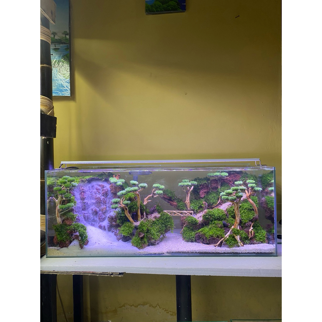 aquascape murah tema waterpall size 80x30x30 cm fullset siap pandang