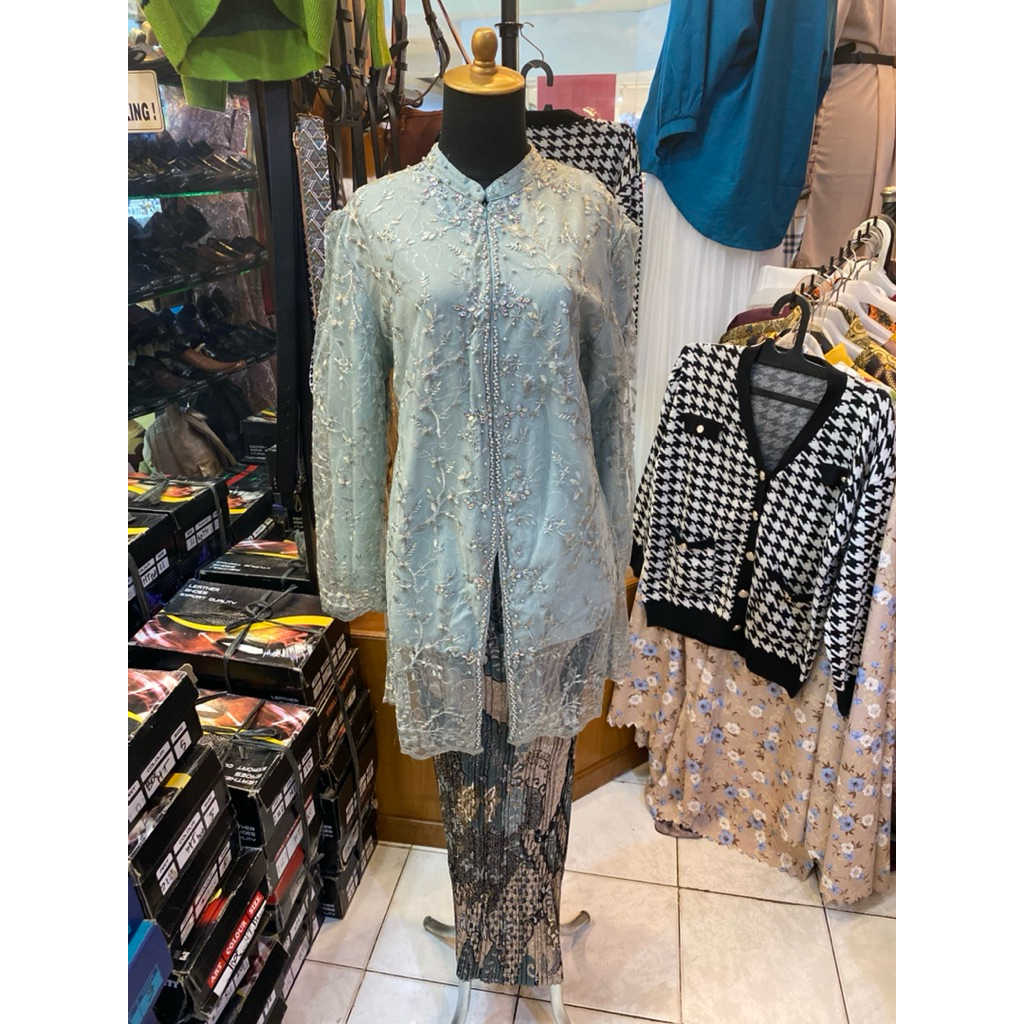 KEBAYA HIJAU MINT & ROK PLISKET Ld 120cm KEBAYA WANITA HIJAU MINT JUMBO 16426