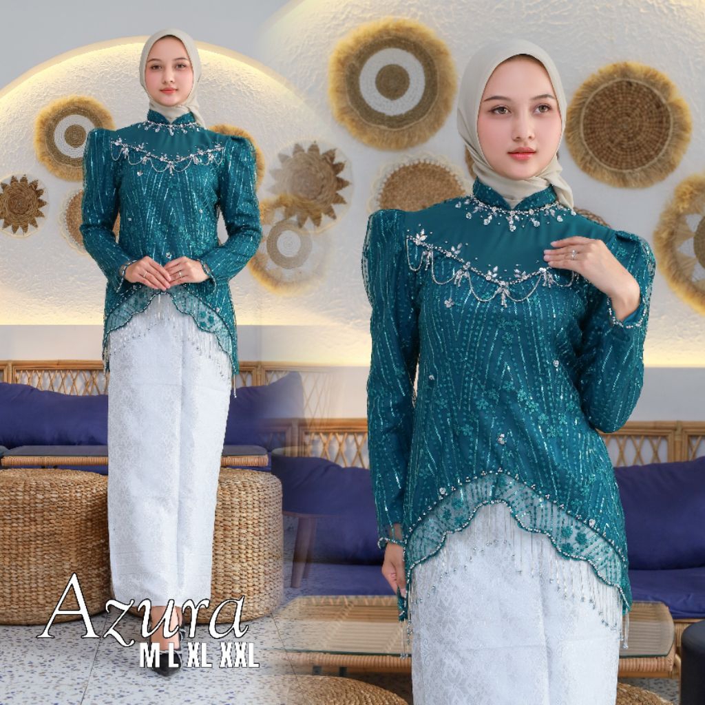 Azura Setelan Kebaya Wisuda Kondangan Elegan dan Mewah Dihiasi Payet untuk Acara Spesial Ukuran M L 