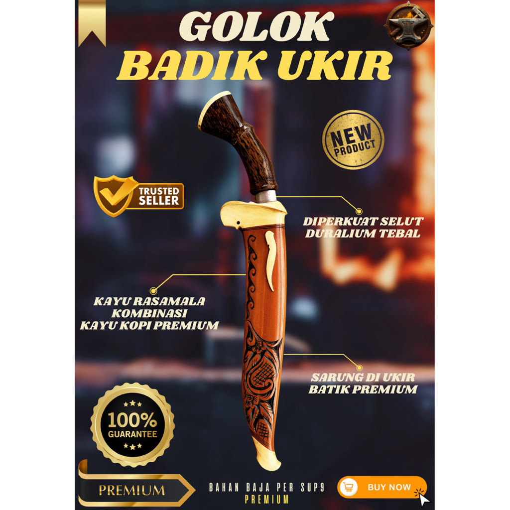 [BILAH PREMIUM] GOLOK KEBUN BADIK UKIR GOLOK BAJA SUPER TAJAM Bahan Baja Per SUP9 Asli Original
