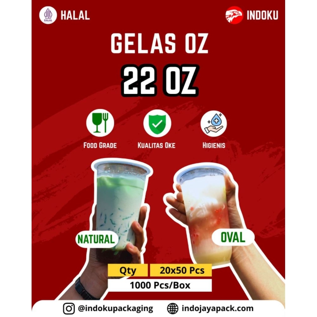 Gelas Cup oz Plastik 22 Oz Cup Plastik Jumbo Boba Thai Tea Cup 22oz Datar Oval Natural 20slop