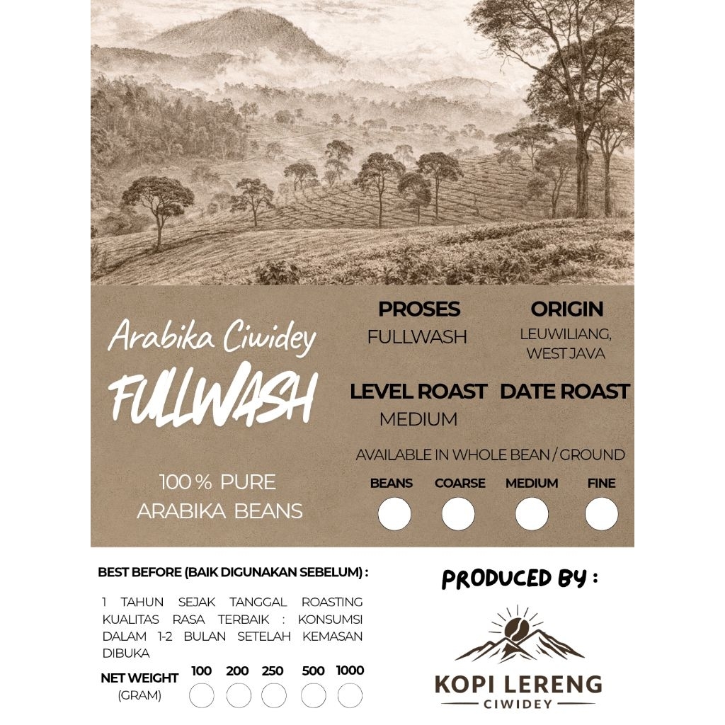 Premium Kopi Arabika Fullwash Ciwidey 100 gram - Kopi Lereng Ciwidey