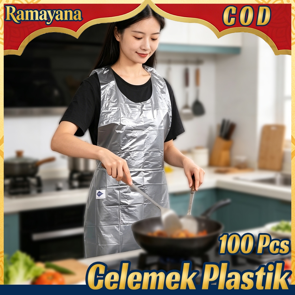 Celemek Plastik Serbaguna 100Pcs Disposable PE 100CM Anti Air Waterproof Sekali Pakai Alat Perlindun
