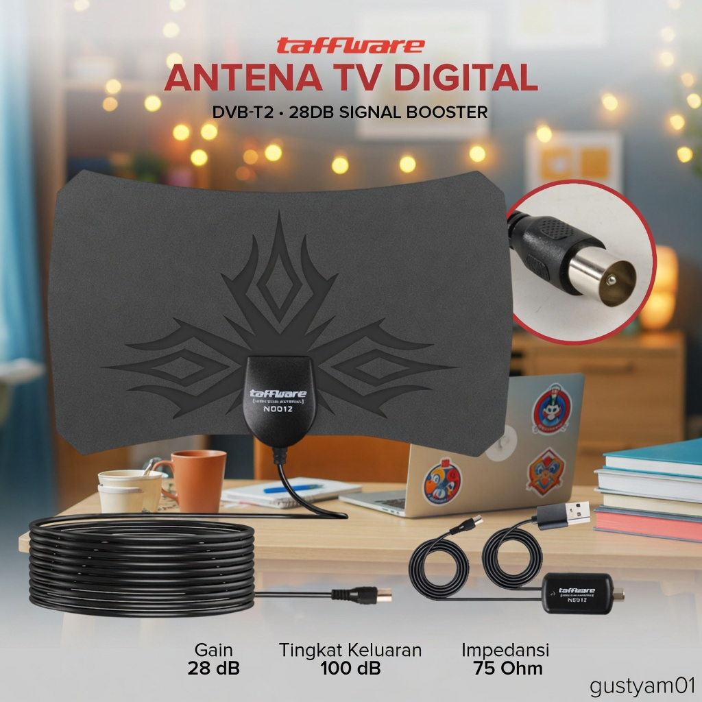 Antena TV Digital Mini Indoor DVB-T2 Taffware – Praktis Plug and Play Tanpa Ribet Cocok Anak Kos Mah
