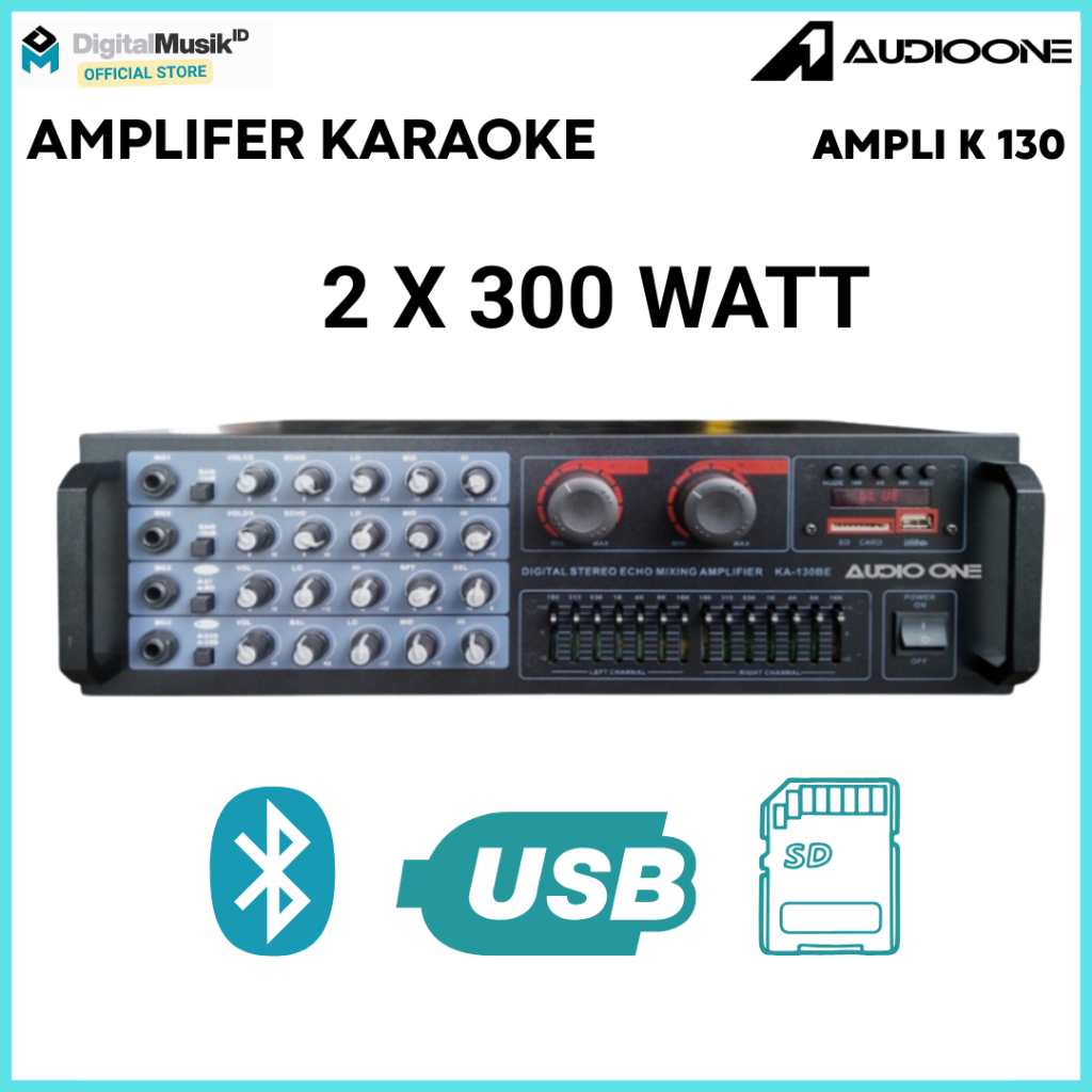 AUDIO ONE Amplifier Karaoke 300 Watt 2 Channel  Ampli Power K 130 Bluetooth Equalizer Amplifer I DM