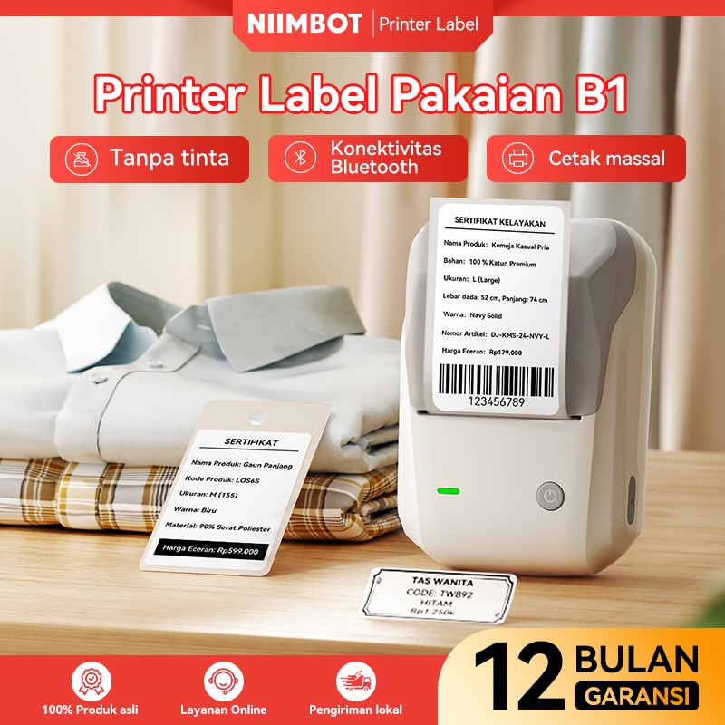 Niimbot B1 Mesin cetak label gantungan pakaian, mesin cetak harga dan ukuran pakaian, mesin cetak se