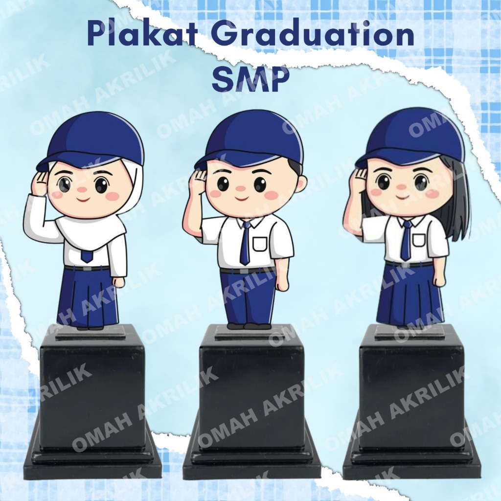 Piala Acrylic Tema Anak Sekolah SMP SMA / Plakat Kelulusan Wisuda Juara Kelas Custom Nama / Piala Ak