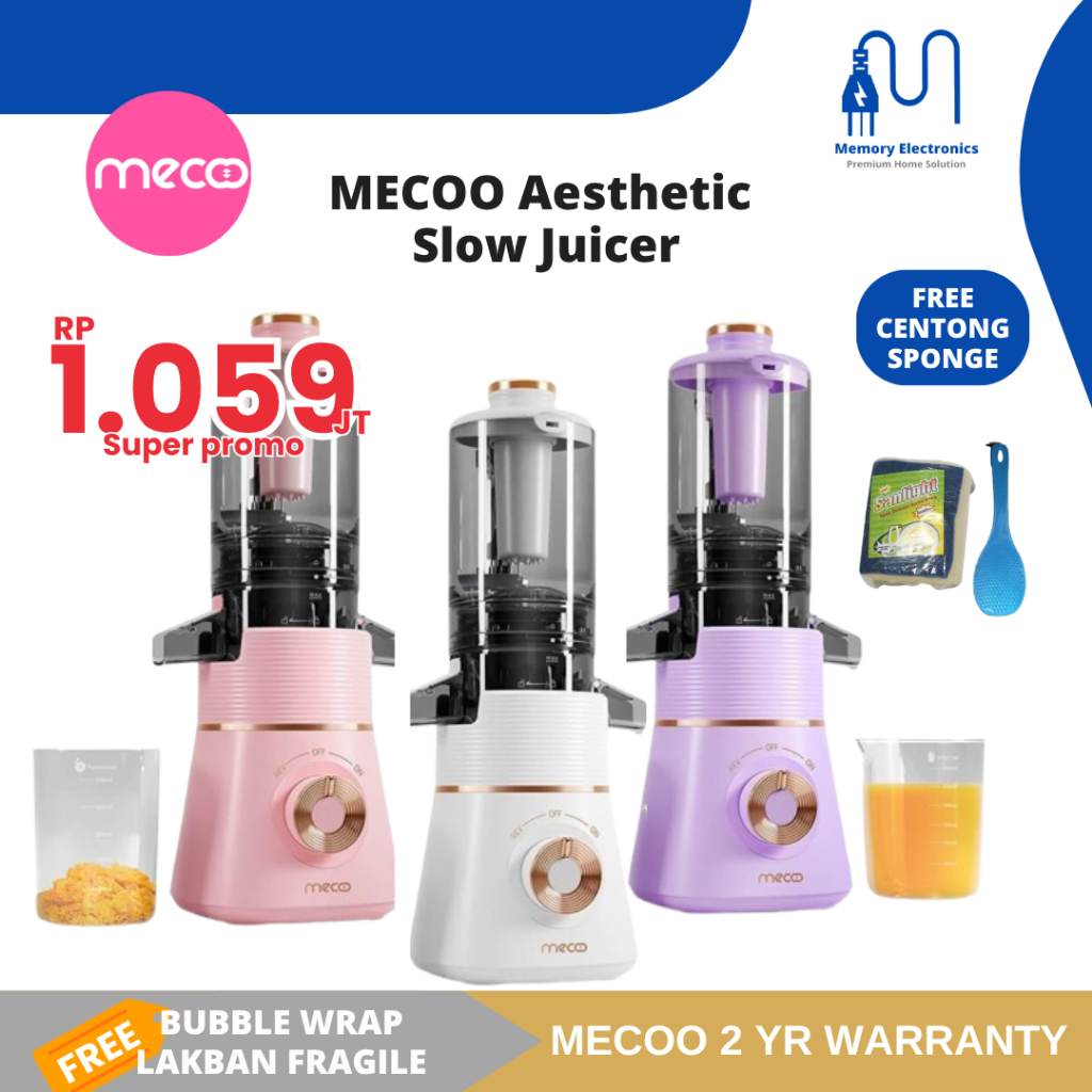 Mecoo Slow Juicer Aesthetic Juicer Buah Pengekstrak Buah Tanpa Ampas Sehat Low Watt Juicer Multifung