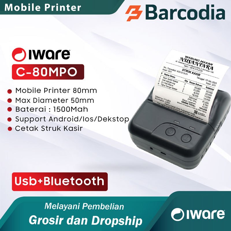 BARCODIA Mobile Printer Bluetooth 80mm Iware C-80MPO Printer Portable