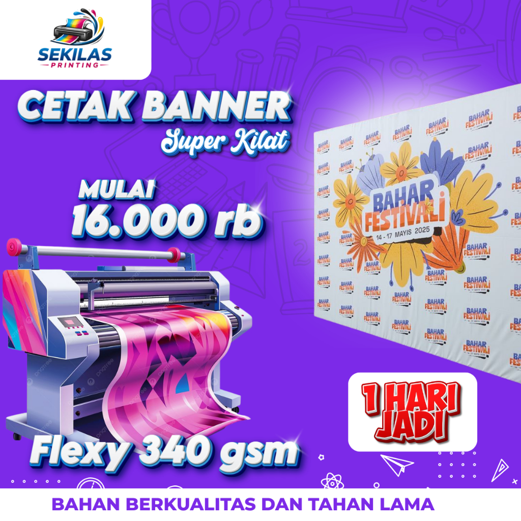 CETAK BANNER/SPANDUK BAHAN PREMIUM TEBAL, BAHAN FLEXY CINA 340 GSM