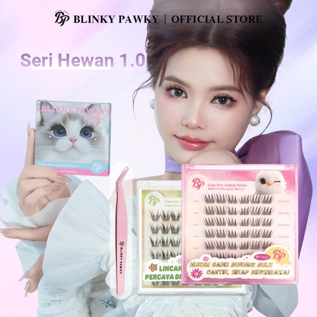 [Tanpa Lem][BLINKY PAWKY]Bulu Mata Palsu Seri Hewan 1.0, 48~60 Klaster Bulu mata pemula,Extension fa