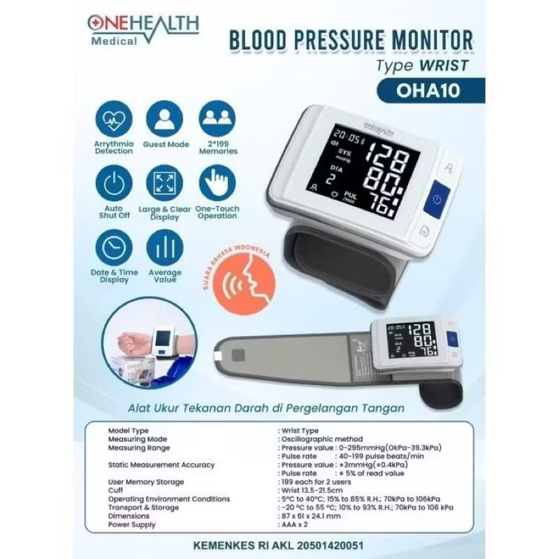 Tensimeter Gelang Tangan Onemed OHA10 Tensi pergelangan Tangan