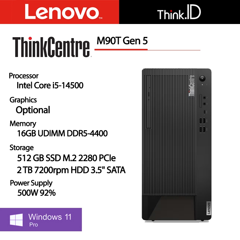 Lenovo ThinkCentre M90t G5 i5-14500 16GB 512GB NVMe 2TB SATA PSU 500W Win11 Pro PC Desktop