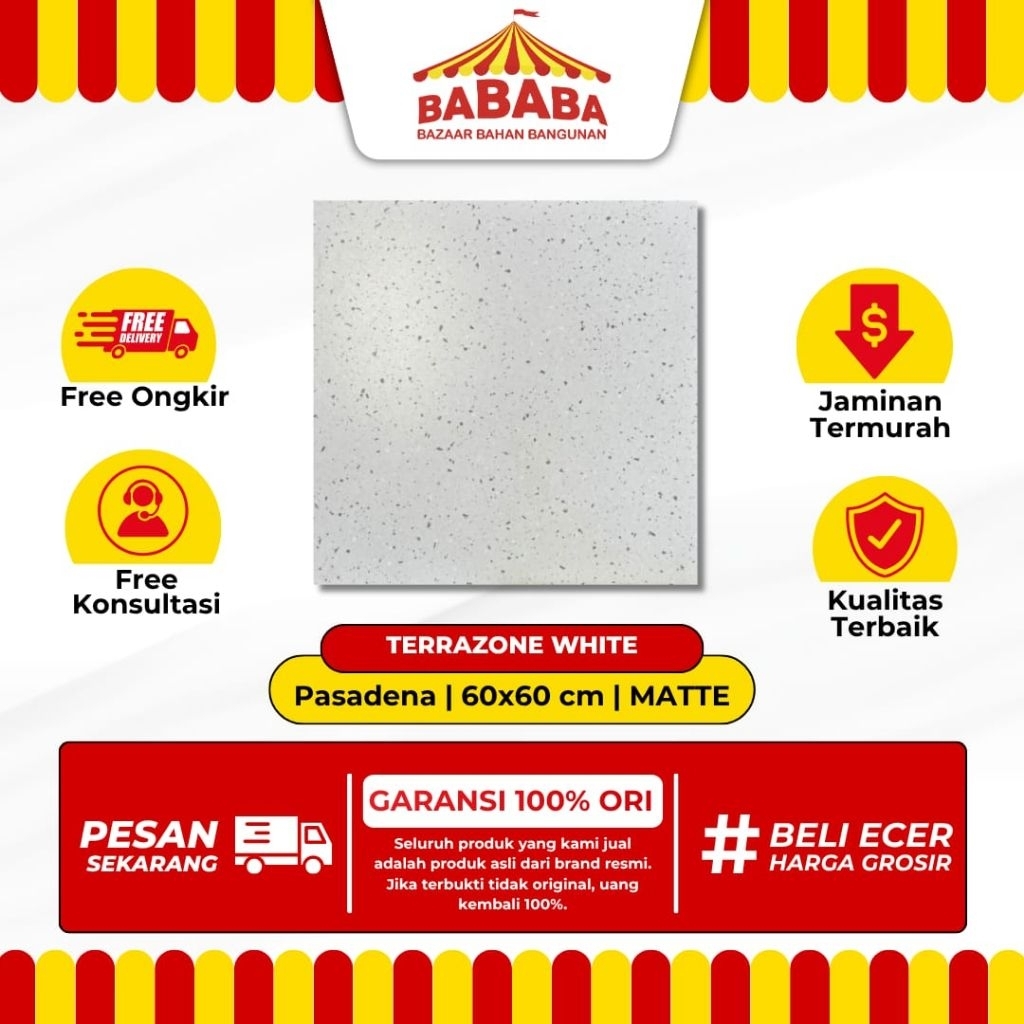 Granit Lantai Ukuran 60x60 Pasadena Terrazone White Motif Terazzo Matte Satin Granit Teras Outdoor