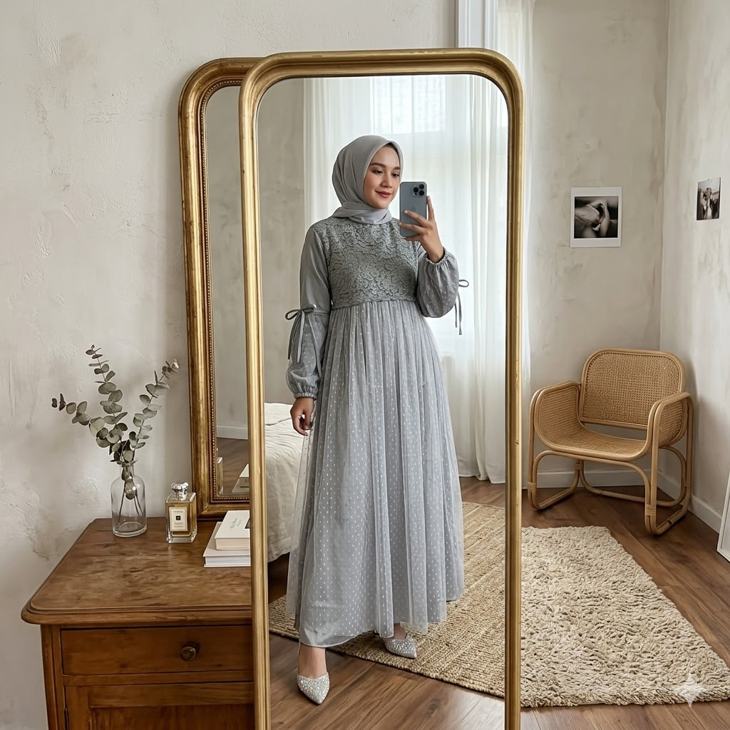 Dress Kondangan JUMBO Mewah Bahan Satin Mix Brukat Tile Dot SAFEEA Dress Gamis Kondangan Pesta Baju 