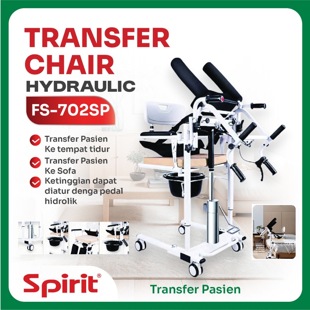 SPIRIT I Transfer Chair Pasien Hidrolik FS702SP + Commode Chair l Kursi Roda Transfer + Tempat BAB