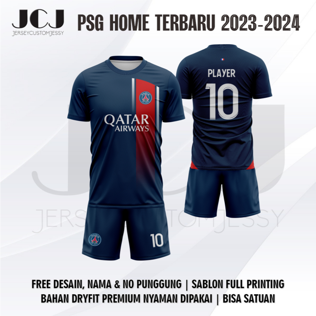 Jersey Sepak Bola Desain PSG NEW 2023-2024 Jersey Free Nama dan Nomor Pungung Full Printing