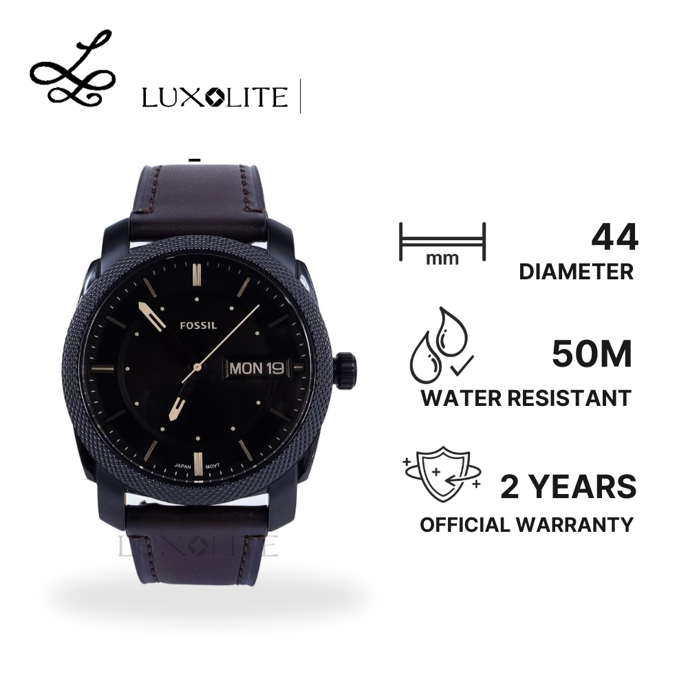 [Luxolite] Jam Tangan Pria Analog FS5901 Machine Three-Hand Date Brown Leather Strap