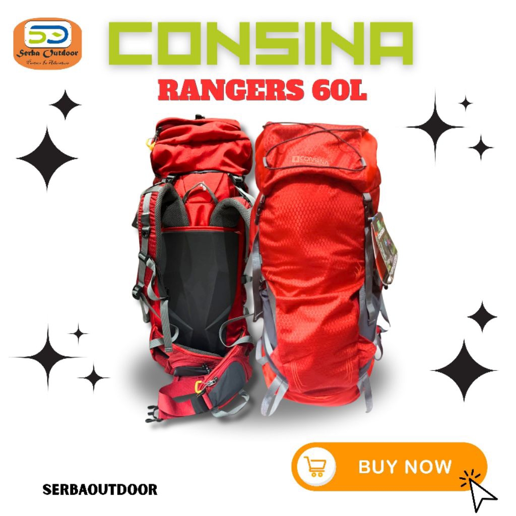 Tas Ransel Consina Ranger Merah Kapasitas 60L Camping Hiking