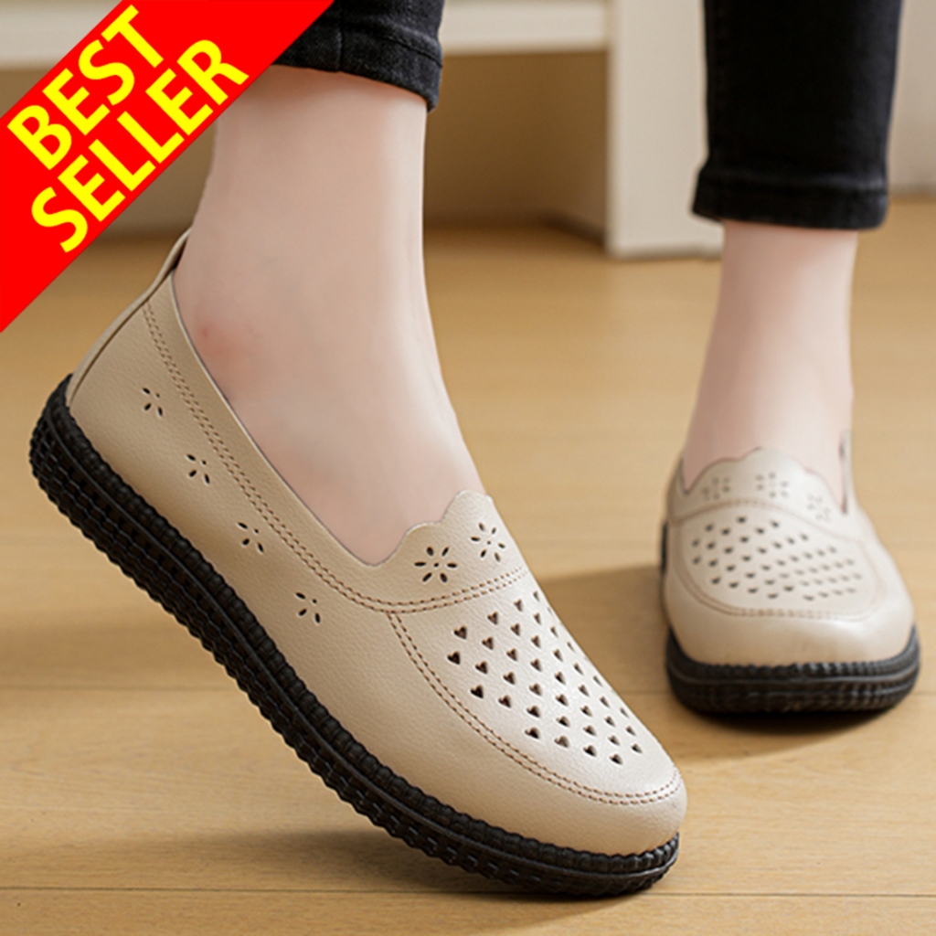 QINGSHUI Sepatu kasual slip-on untuk wanita. Sepatu kulit wanita. Sepatu kerja wanita