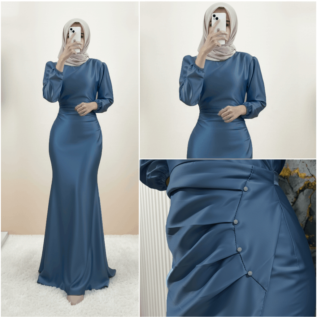 Nayla Gamis Polos Satin Model Duyung Dress Pesta Wisuda Lamaran Kekinian