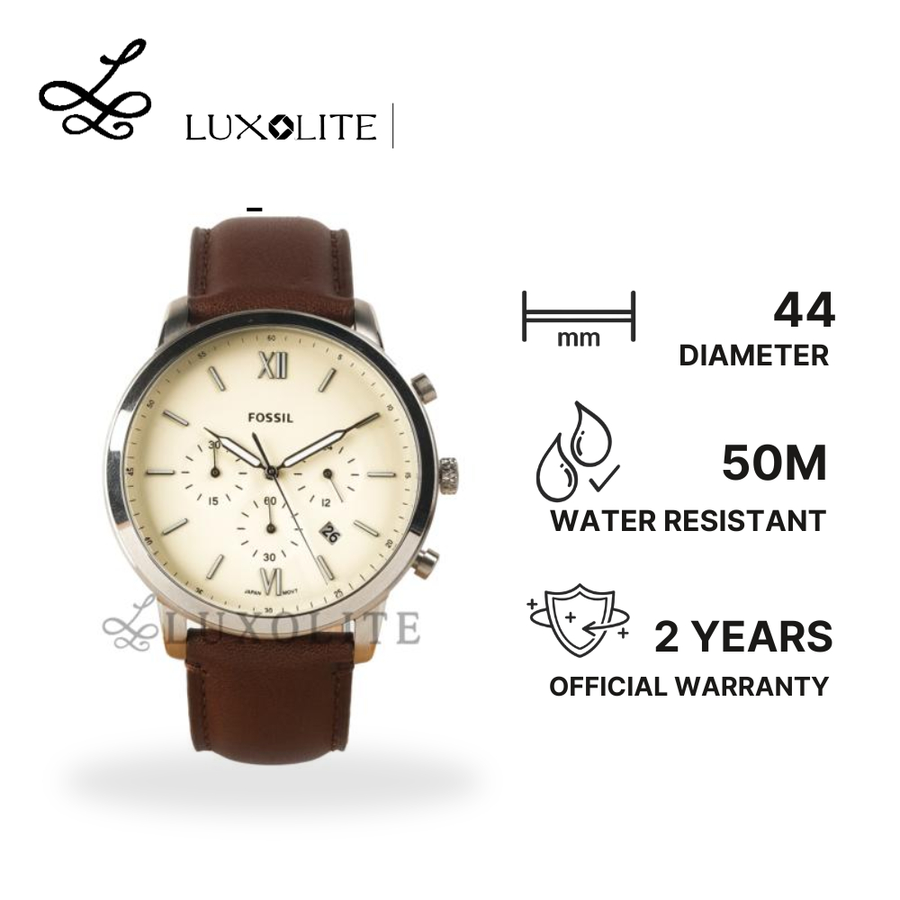 [Luxolite] FOSSIL Jam Tangan Pria Analog FS5380 Neutra Chronograph Brown Leather Strap