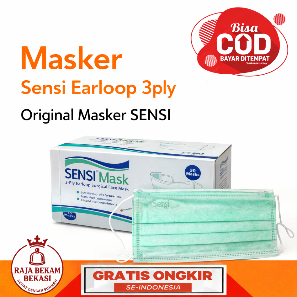 SENSI EARLOOPS FACE MASK 3PLY / MASKER SENSI / MASKER MEDIS SENSI 3PLY ISI 50 PCS