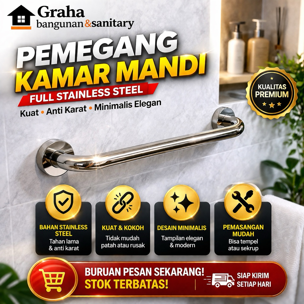Pegangan Kamar Mandi / Handle Kamar Mandi / Handle Dinding Gagang Tangan Stainless Steel