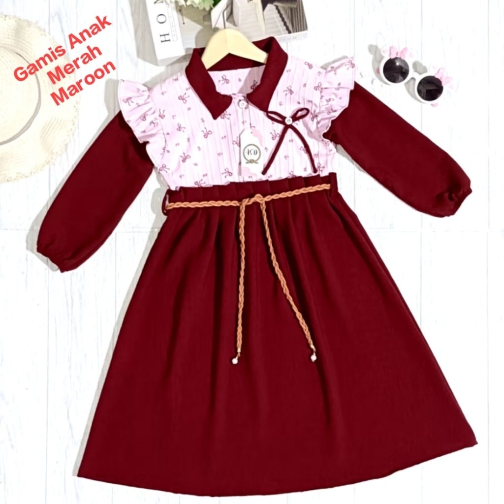 Gamis Muslim Anak Merah Maroon TK SD