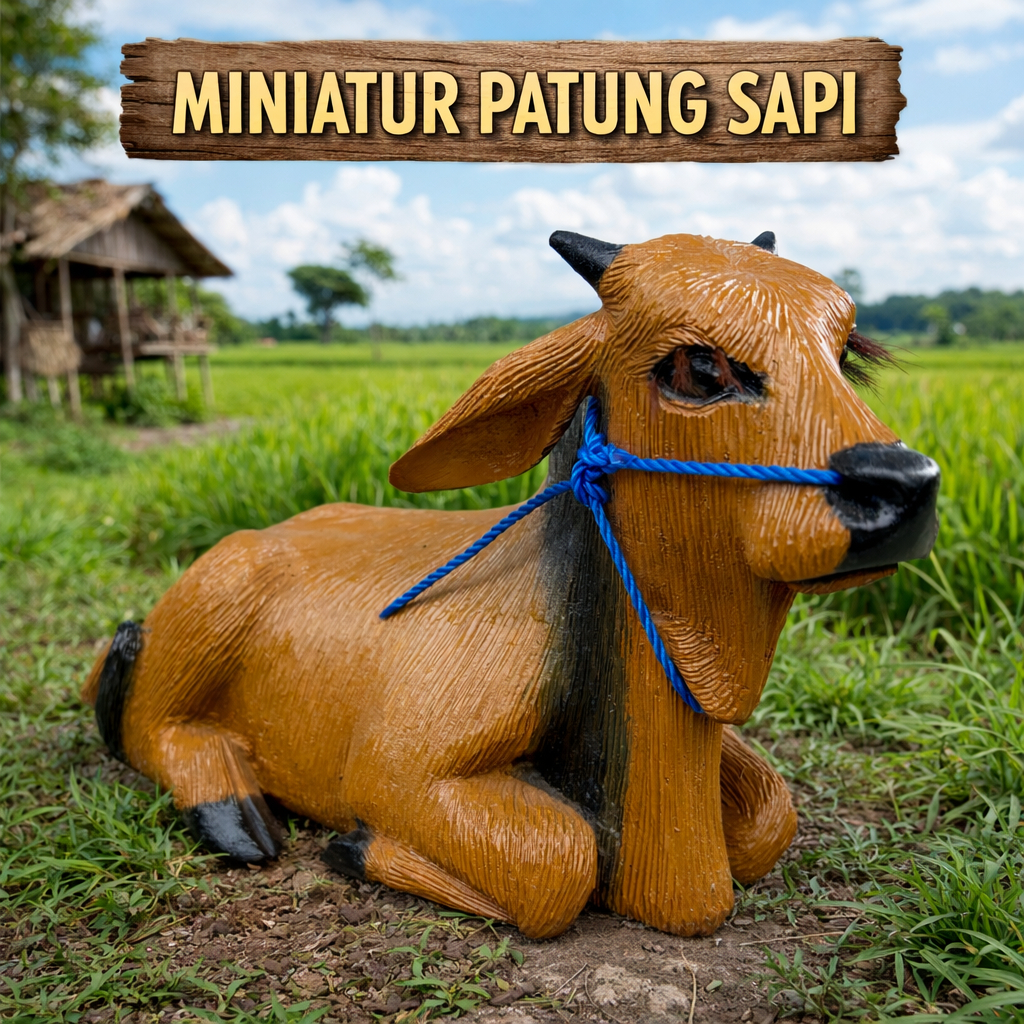 Miniatur Patung Sapi Brahma Klasik Elegan Kerajinan Pahat Kayu Jati