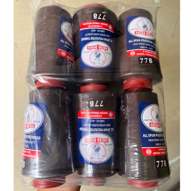 BENANG JAHIT  ANGSA DUNIA 5000 yard 40/2(1pack isi 6biji warna sama)