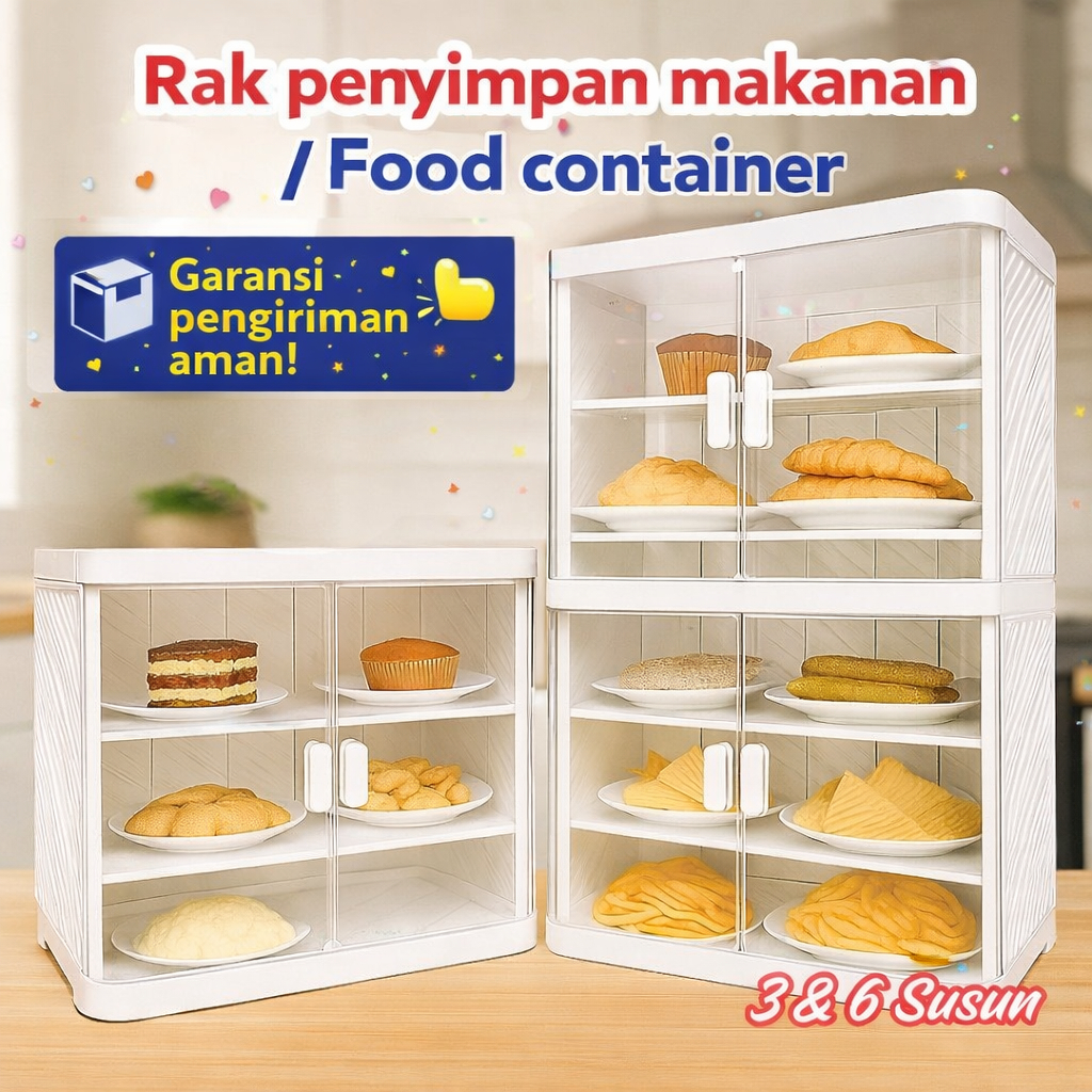 Rak Makanan Plastik - 3 Susun - 6 Susun Food Cabinet Bistro, Aman & Anti Serangga
