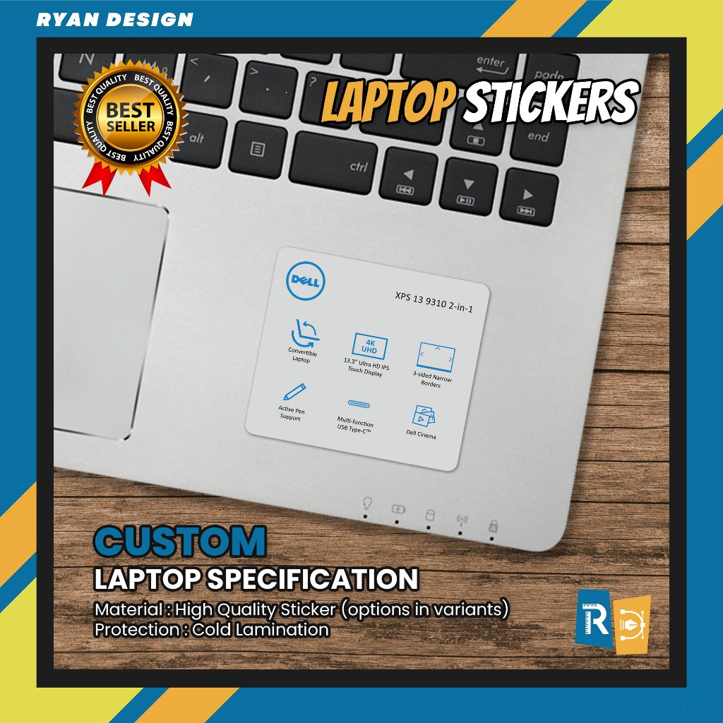 Stiker Logo Laptop Dell XPS 13 9310 2in1 Stiker Spesifikasi Fitur Laptop (Unofficial)