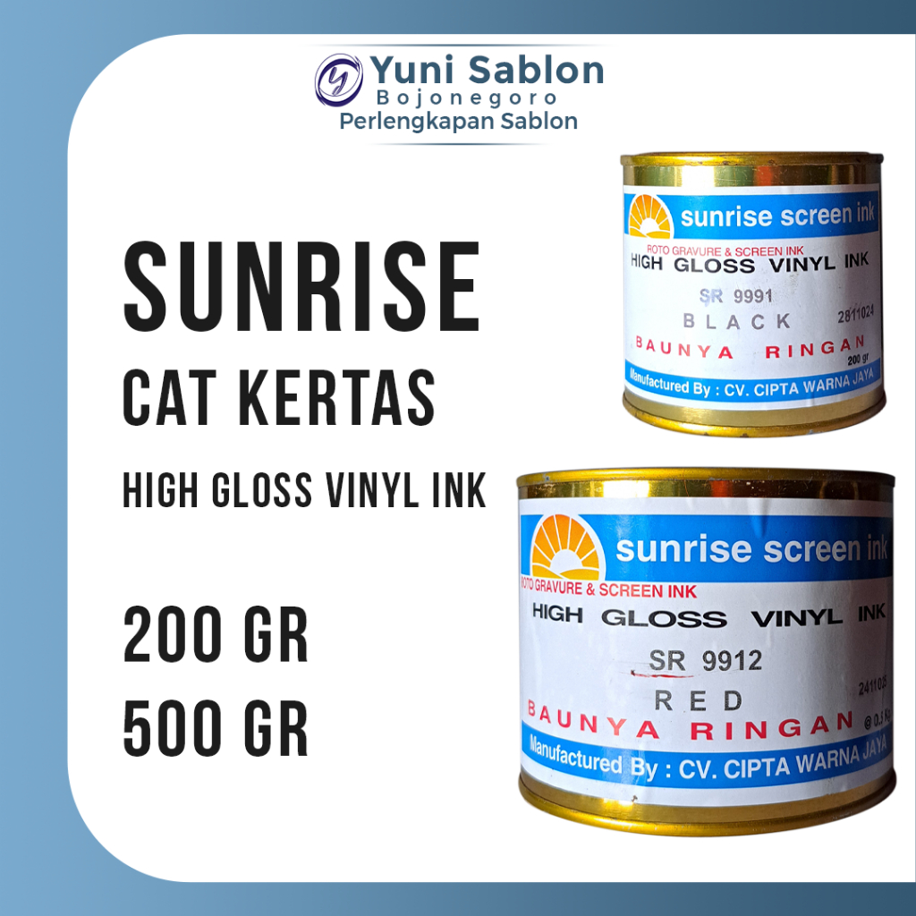 Cat Kertas Sunrise 200gr 500gr | High Gloss Vinyl Ink |Tinta Sablon Kertas, Warna Tajam & Cepat Keri