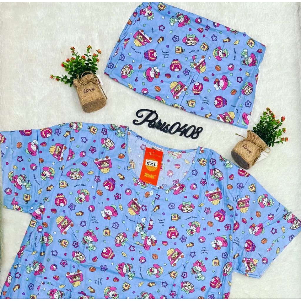 Baju Tidur HOKI XXL Jumbo Katun Wanita Celana 3/4 (melodi)
