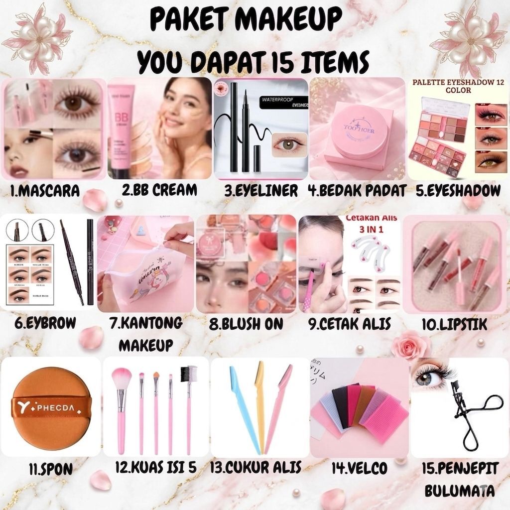 WOW SET 15 ITEM PAKET YOU MAKEUP DAPAT 15ITEM