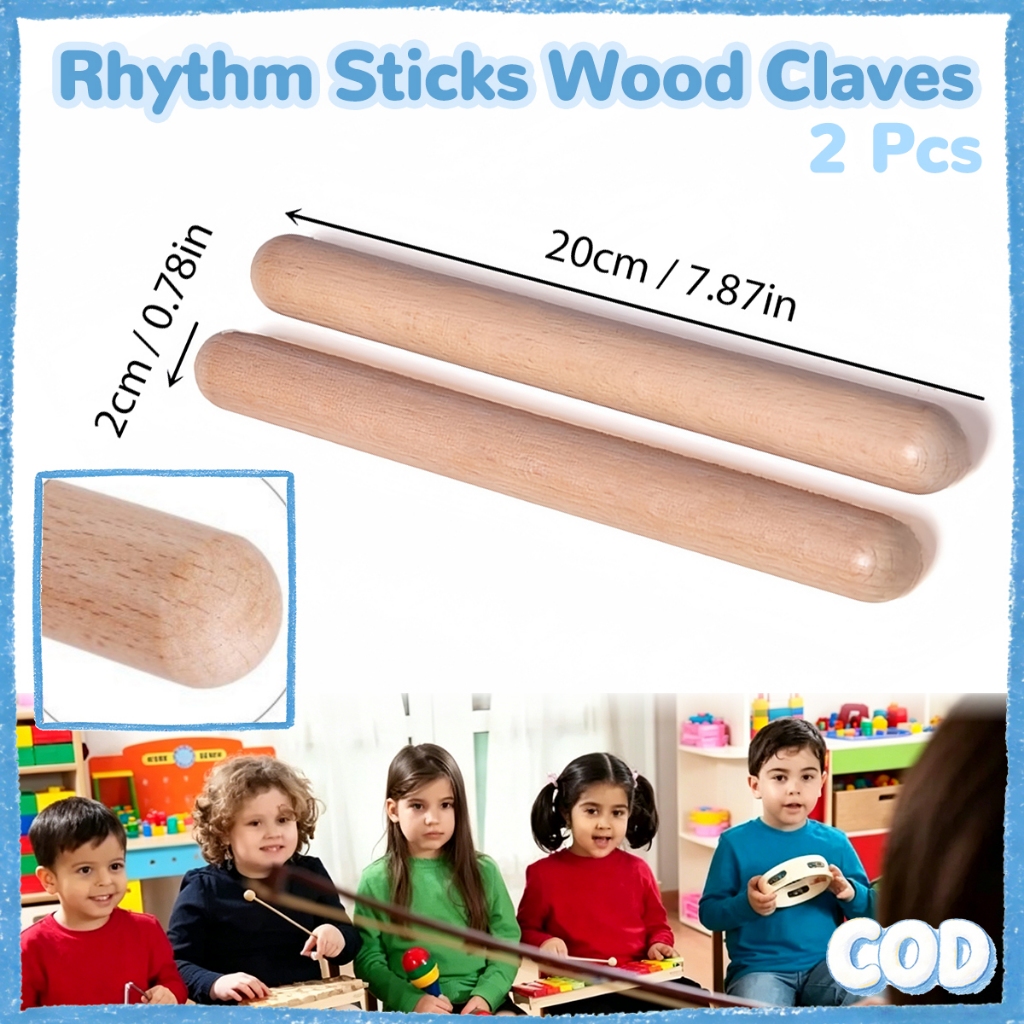 2 Pcs Stik Irama Kayu Alami 20cm Instrumen Perkusi Stik Perkusi OrffCocok Untuk Edukasi Musik Anak D