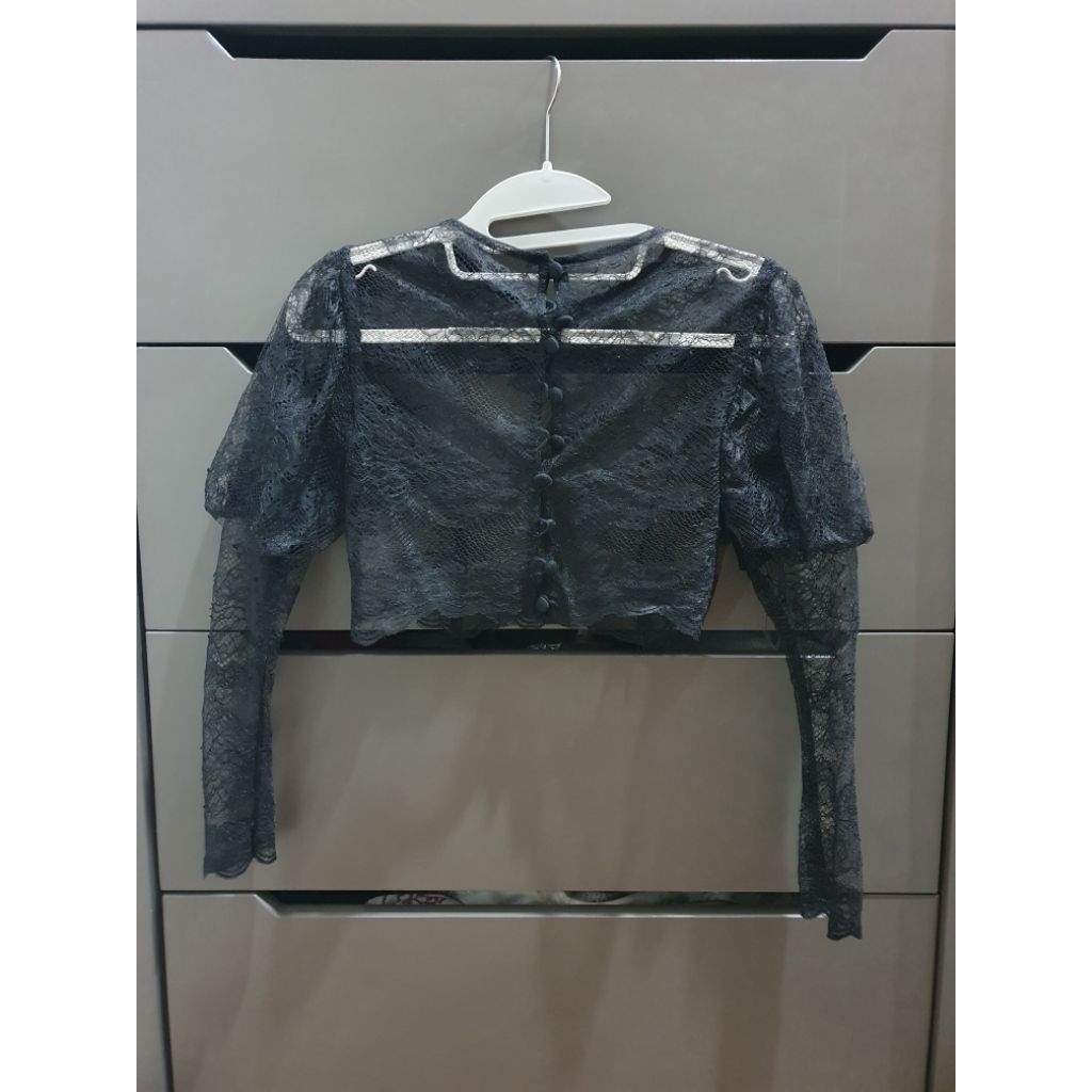 PL atasan blus baju rompi brokat tipis hitam size XXS