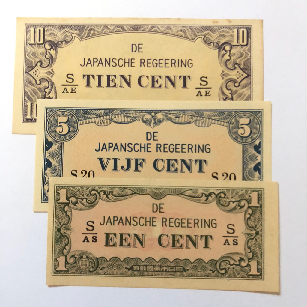 Uang Kertas Kuno 1 Sen - 10 Sen Era Pendudukan Jepang Tahun 1942 Seri DJR Lengkap Kondisi Bagus Gres