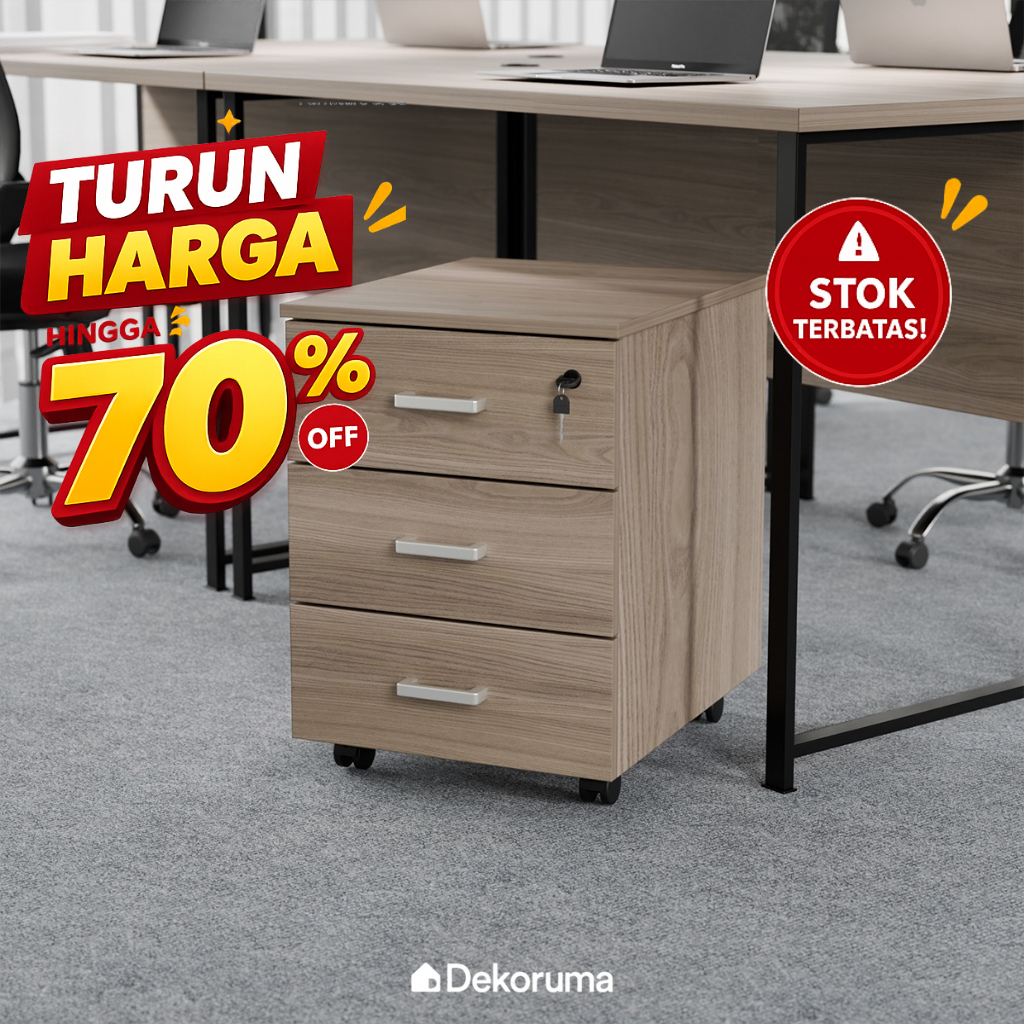 Dekoruma ERGIO Kabinet Kantor 3 Tingkat dengan Roda / Lemari Arsip 3 Susun MDF / Rak Dokumen Kantor 